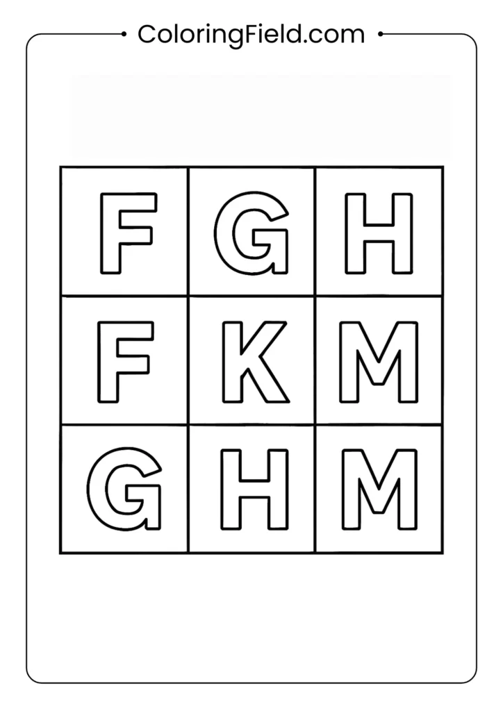 Find and color letter F worksheet with mixed alphabet grid for visual scanning