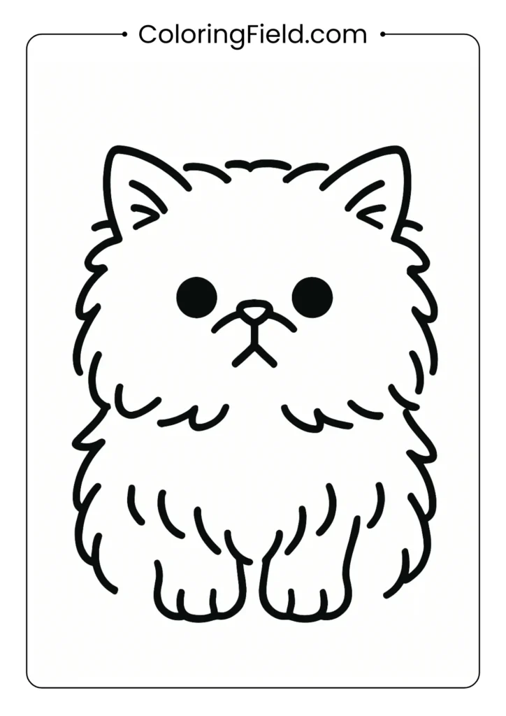 Persian kitten with fluffy fur and flat face in portrait outline.