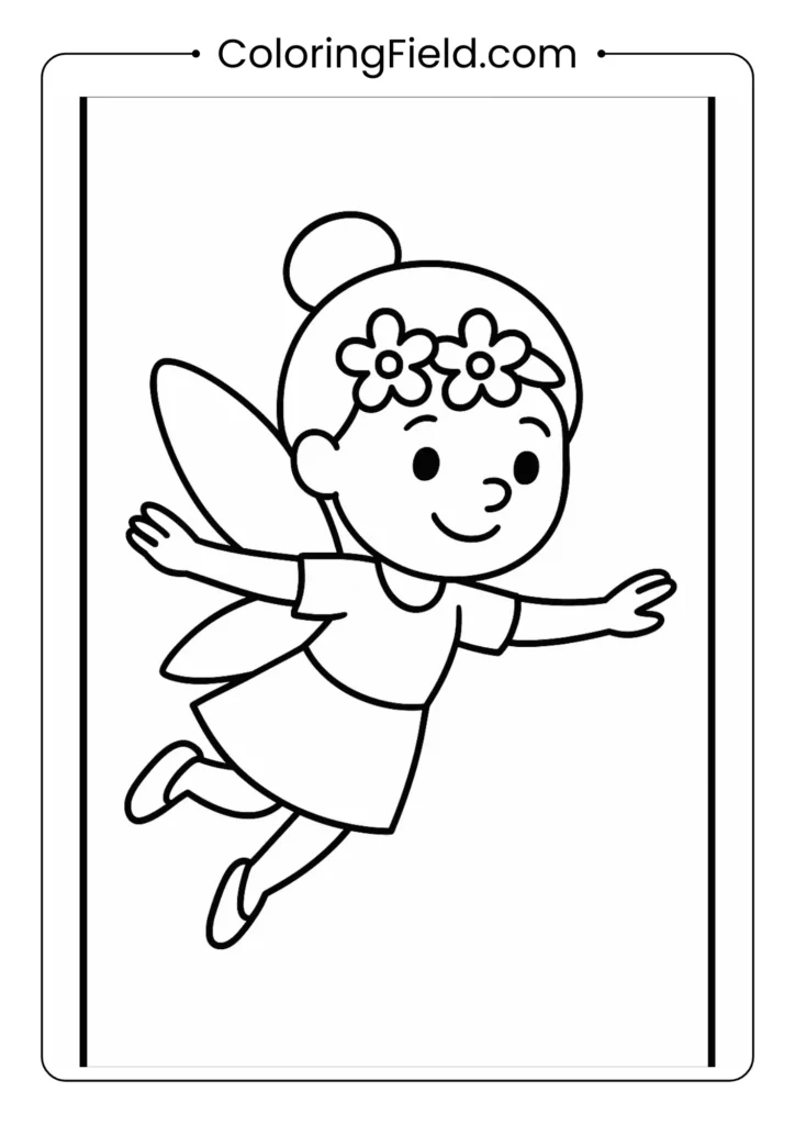 Simple flying fairy with spread wings coloring page for toddlers