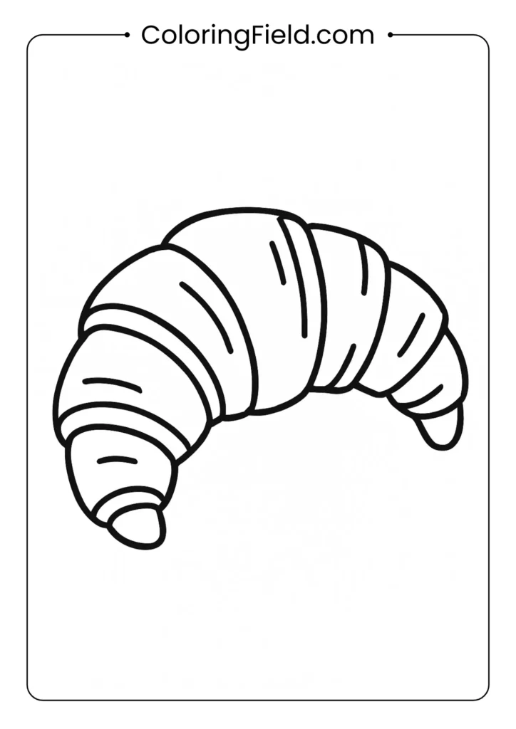 French croissant coloring page with curved crescent shape and flaky texture