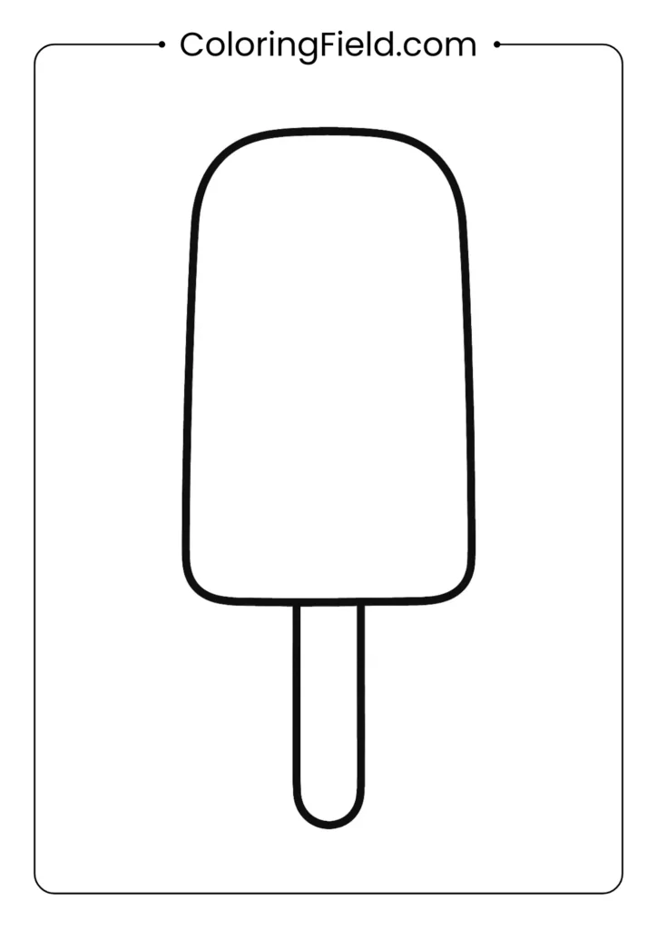 Popsicle coloring page with stick and rounded rectangular shape
