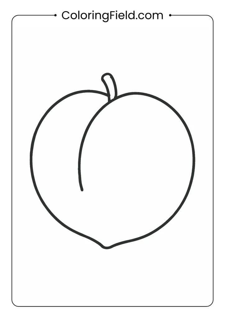 Whole peach coloring page with natural dimple line and stem