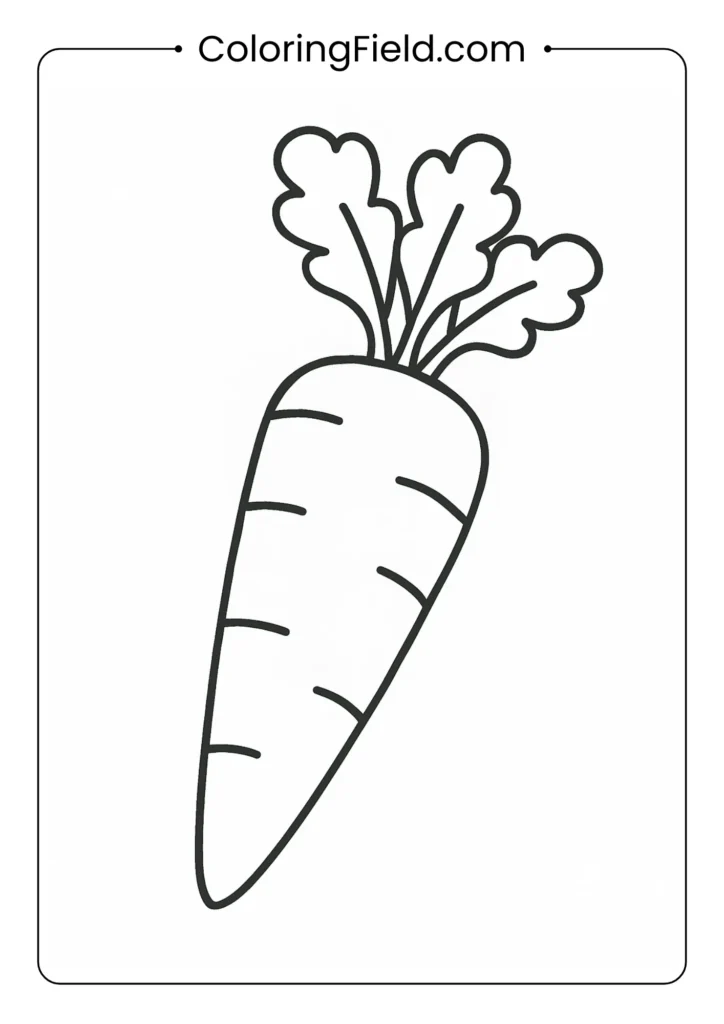 Garden carrot coloring page with leafy green top and tapered shape