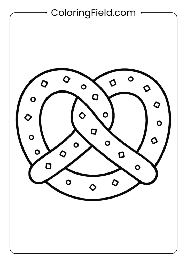German pretzel coloring page with twisted knot shape and salt crystals