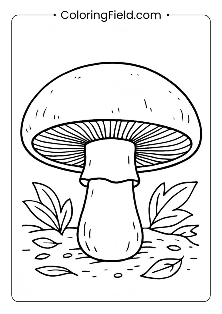 Large portobello mushroom showing dark gills underneath coloring page