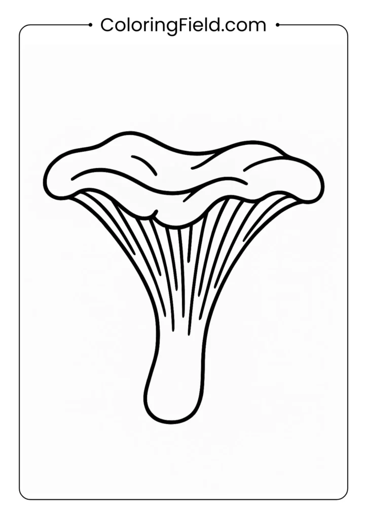 Chanterelle mushroom with funnel shape and ridged gills coloring page