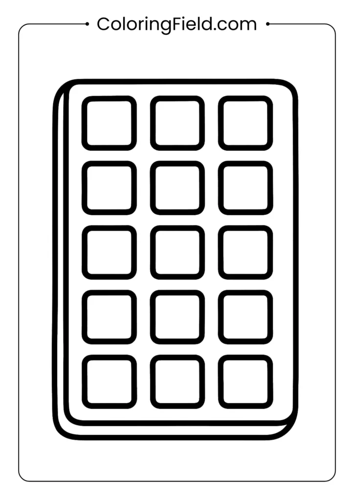 Waffle coloring page with square grid pattern and rectangular shape