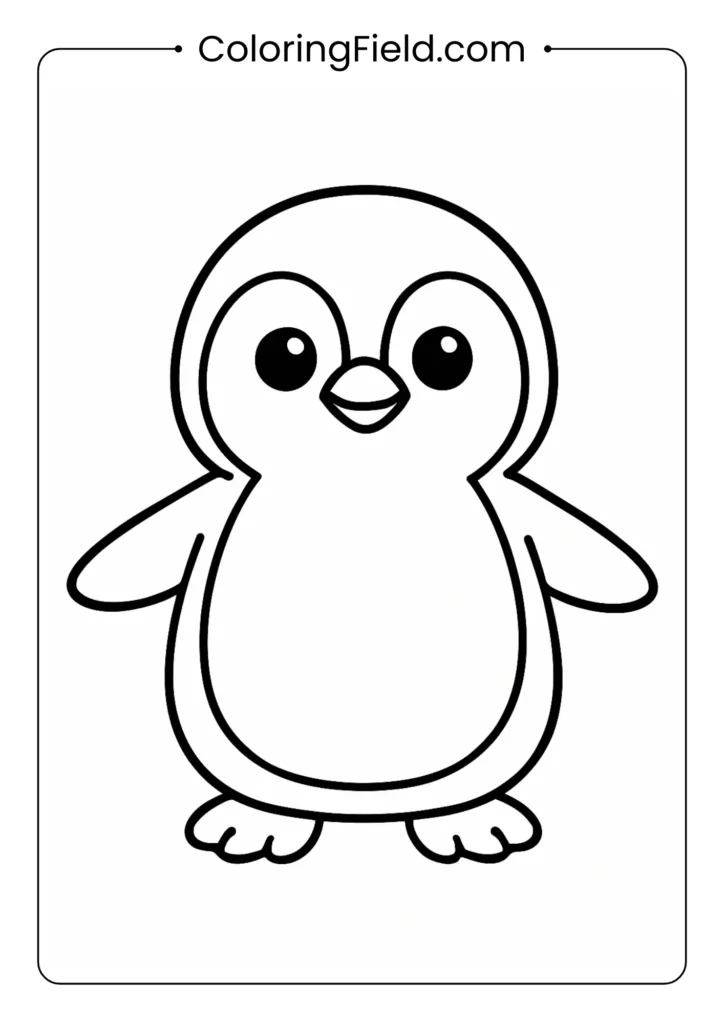 Simple penguin coloring page with large eyes and friendly expression for kids