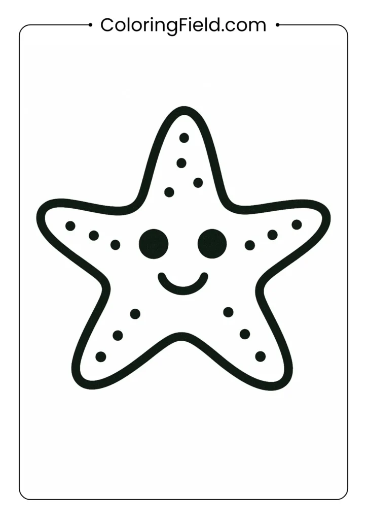 Smiling starfish coloring page with chunky arms and simple texture