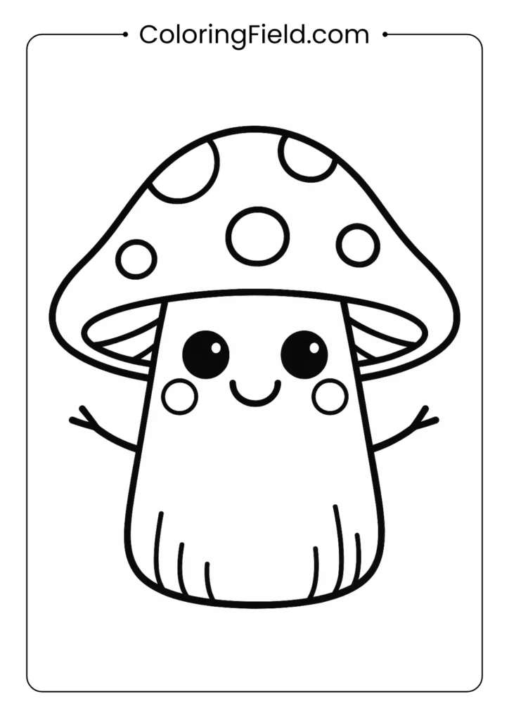 A smiling cartoon toadstool with big eyes and rosy cheeks coloring page