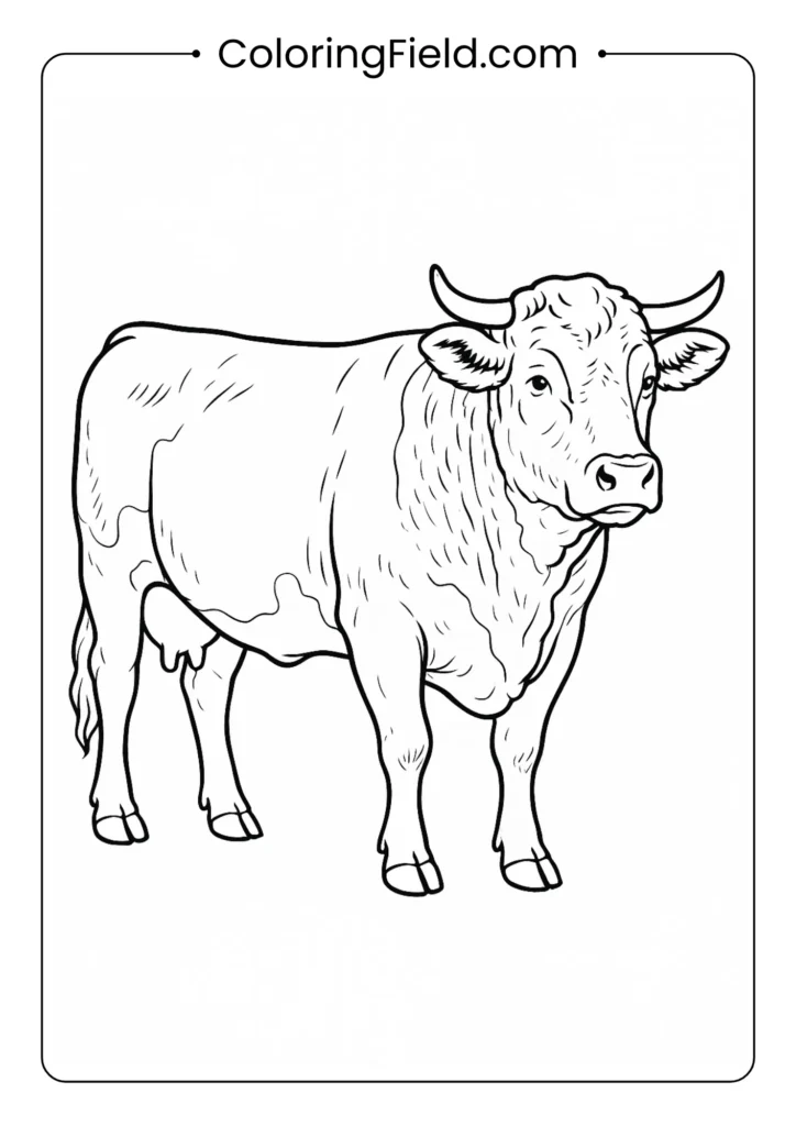 Realistic Hereford cow with detailed facial markings breed coloring page