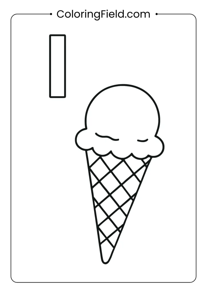 Letter I coloring page with ice cream cone for fun alphabet practice