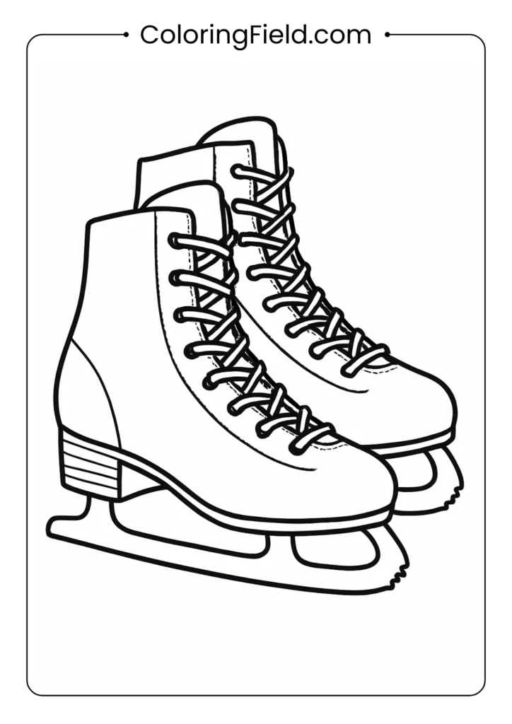 Ice skates coloring page with laces and blade details