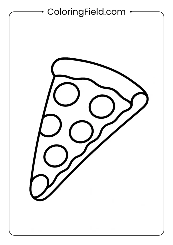 Pizza slice coloring page with triangular shape and pepperoni toppings