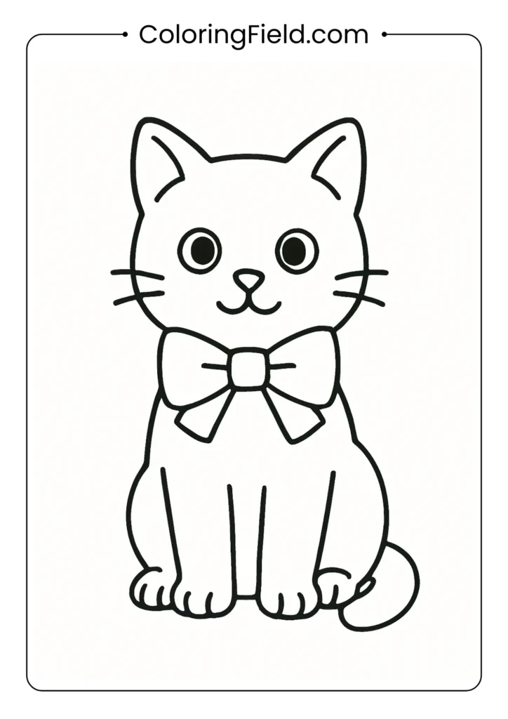 Sitting kitten wearing a bow tie, portrait style.