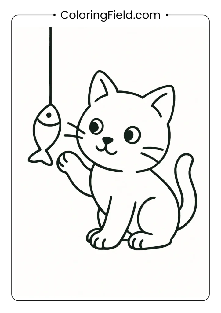 Kitten batting at a hanging fish-shaped toy.