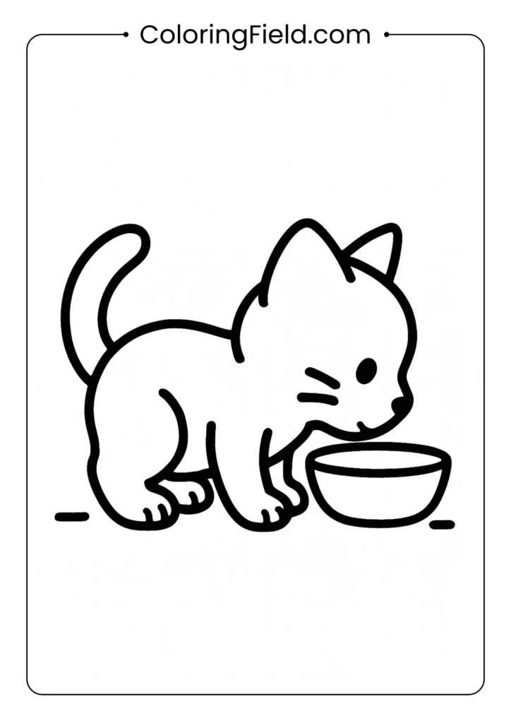 Kitten next to a bowl.