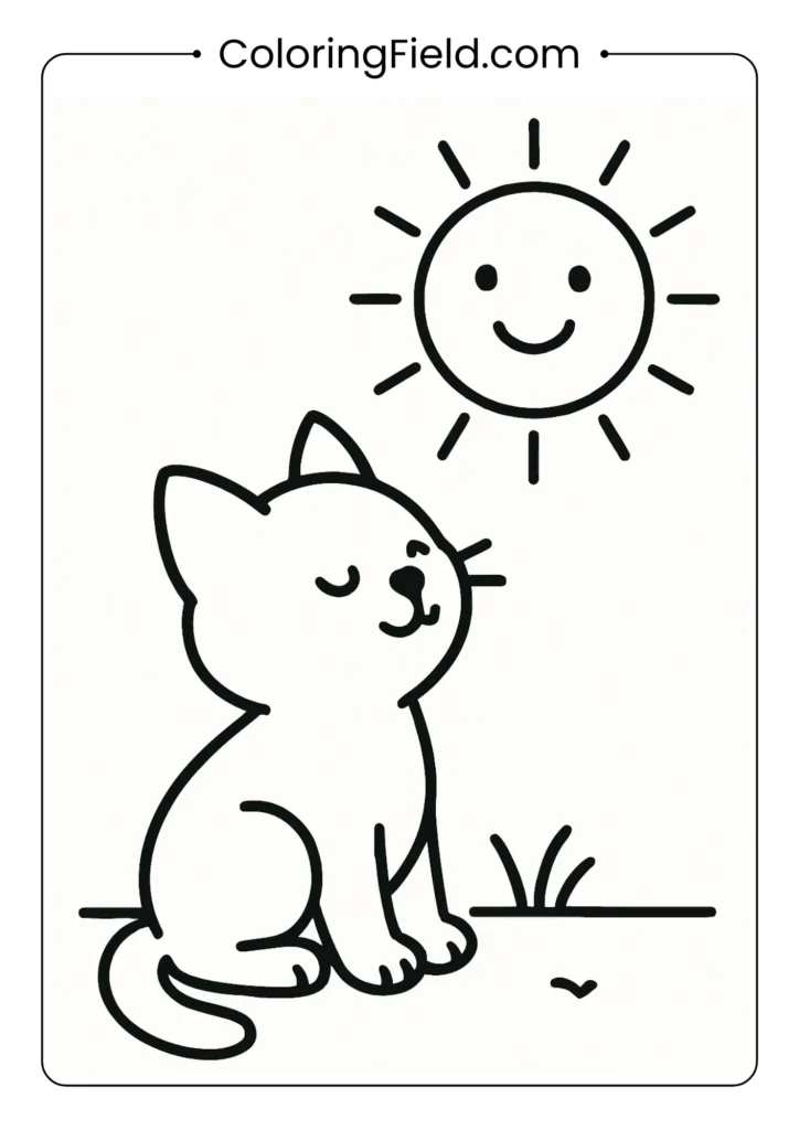Kitten with smiling sun overhead.