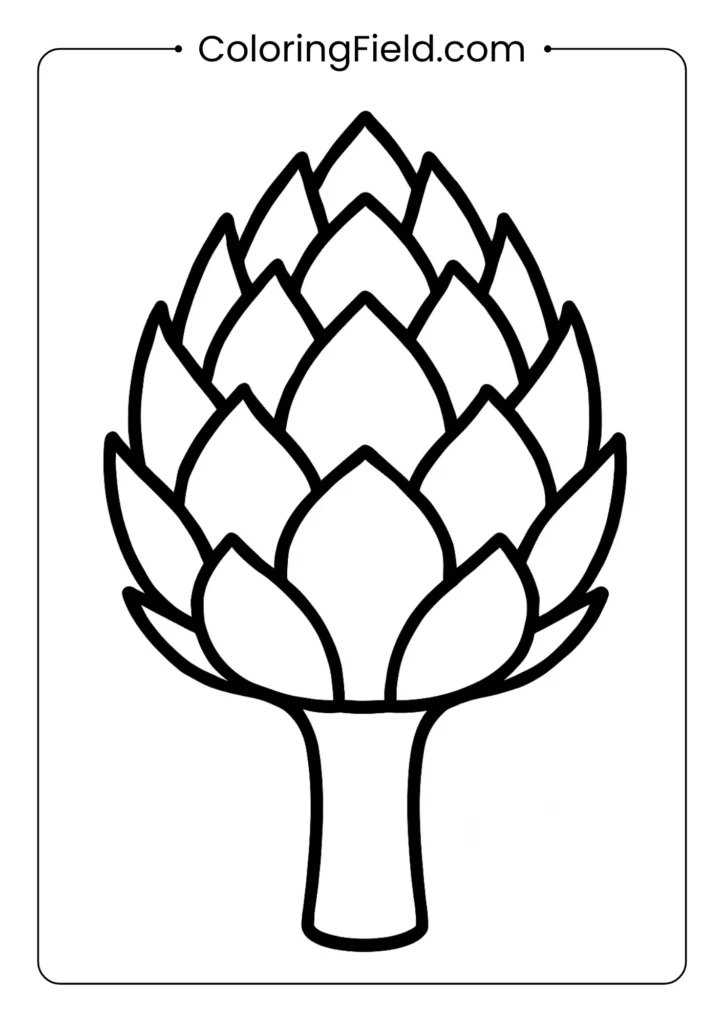 Artichoke coloring page with layered pointed petals in geometric pattern