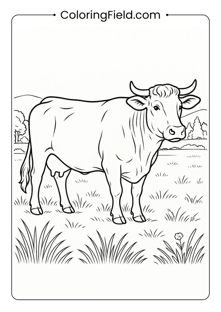 Detailed Limousin cow with muscular definition breed coloring page