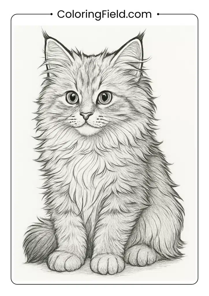 Long-haired Maine Coon kitten outline.