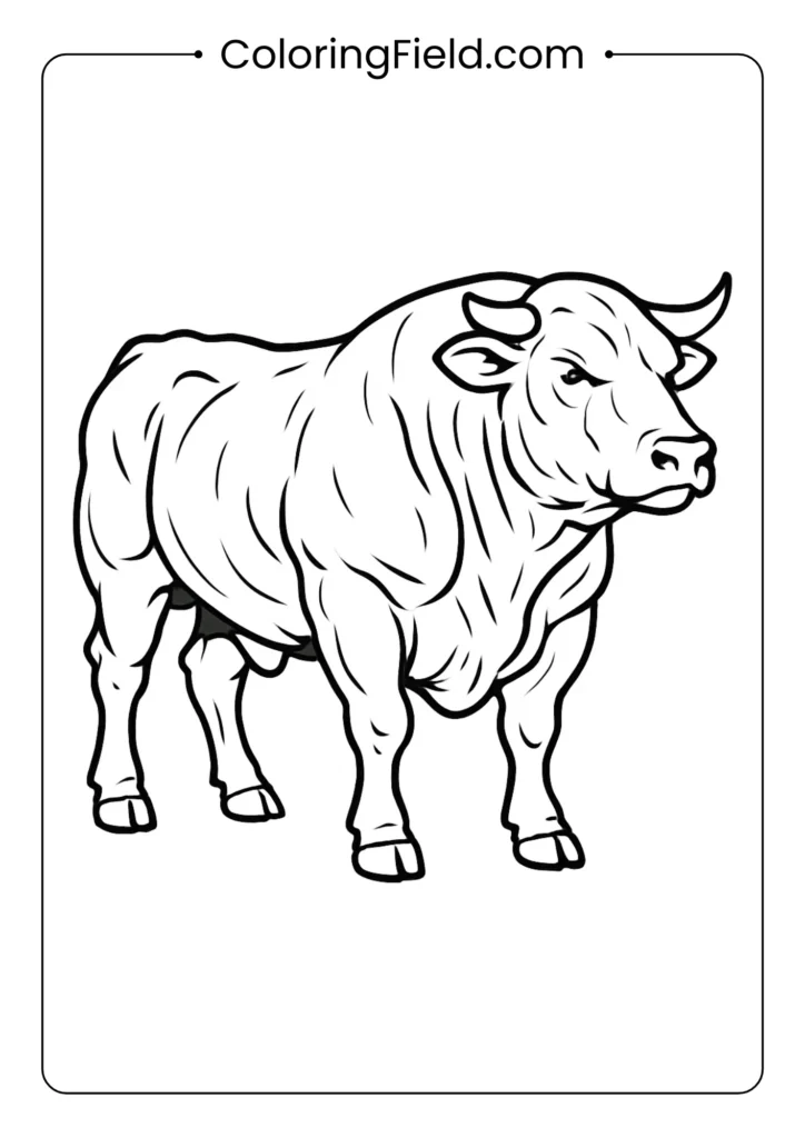 Detailed Angus bull with muscular anatomy realistic coloring page
