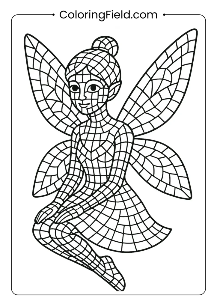 Fairy designed with mosaic tile patterns coloring page for adults