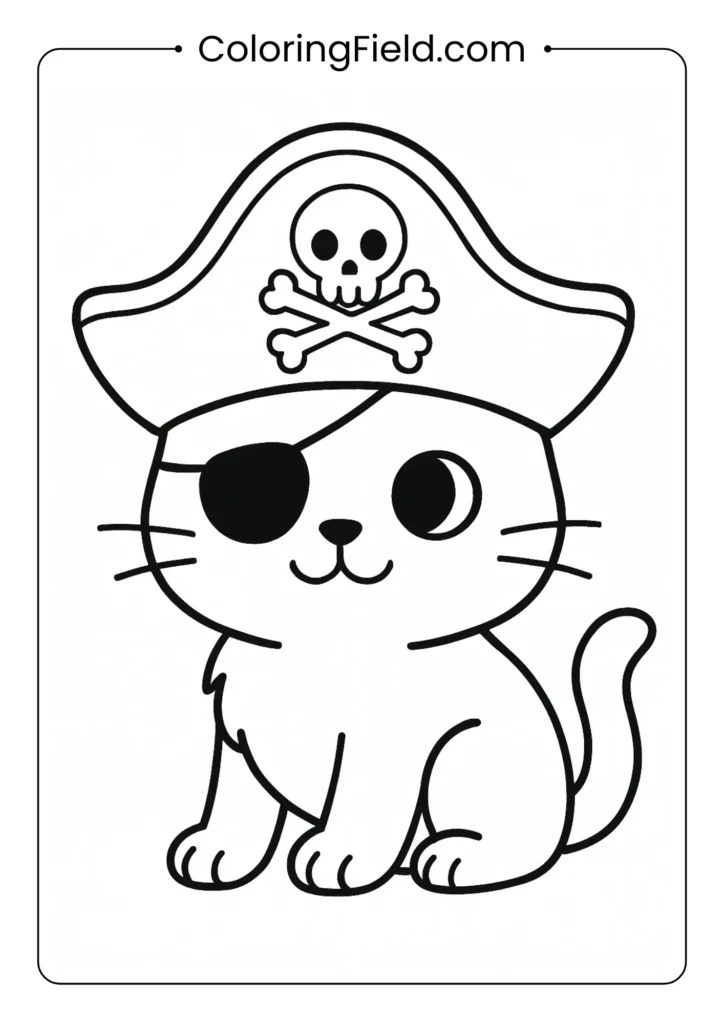 Pirate kitten with skull hat and eyepatch.
