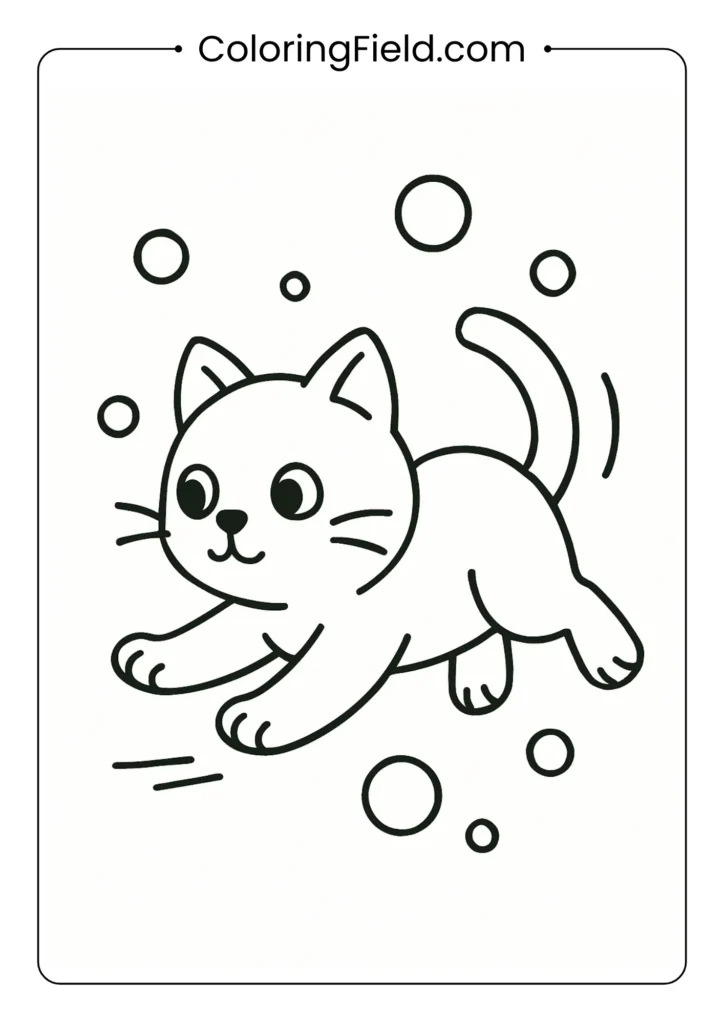 Kitten pouncing at floating bubbles.