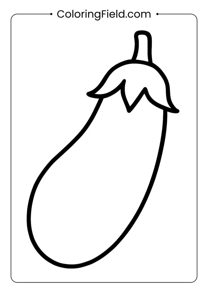 Eggplant coloring page with smooth oval shape and green stem cap