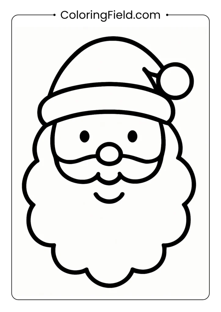 Simple Santa face coloring page with thick lines for toddlers