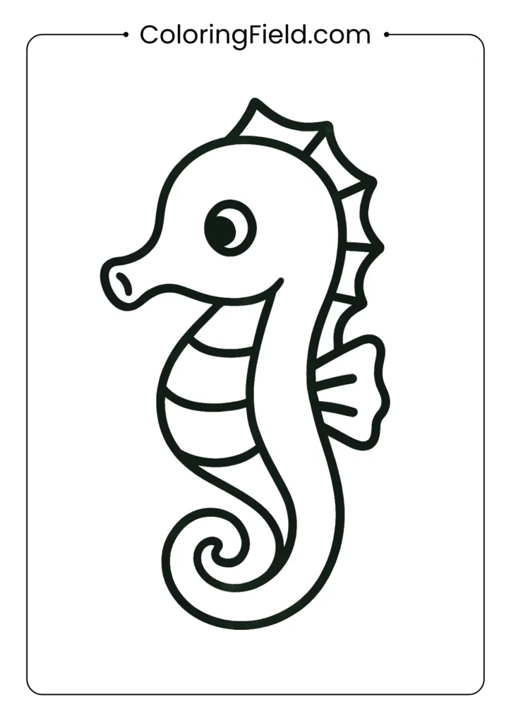Cute seahorse coloring page with curly tail and big eyes