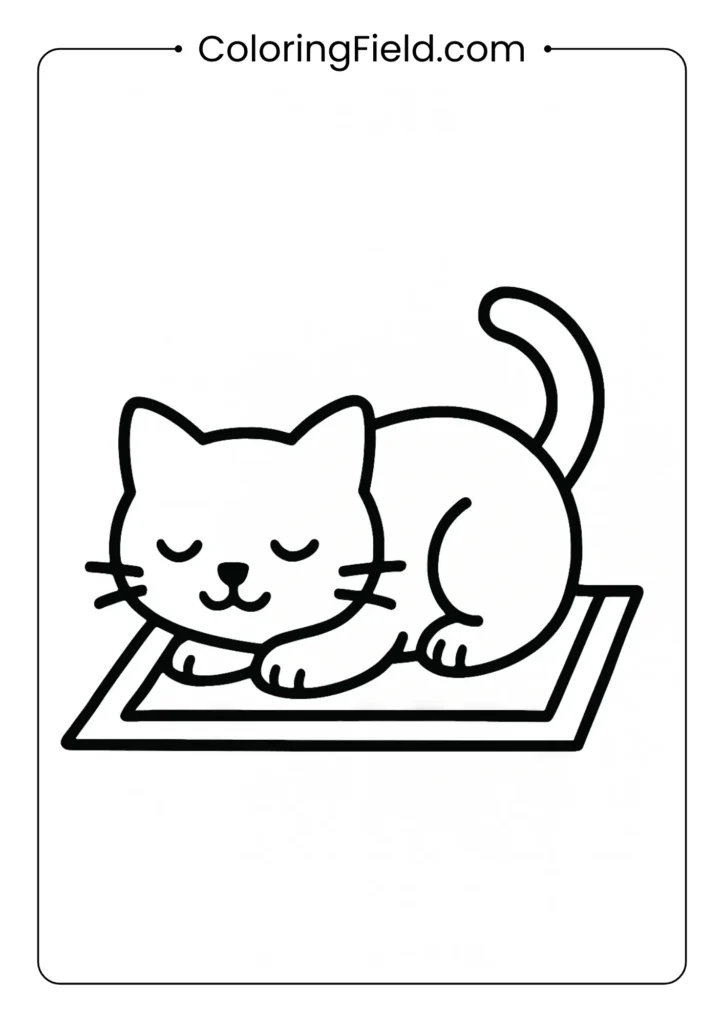 Kitten lying on small rug.