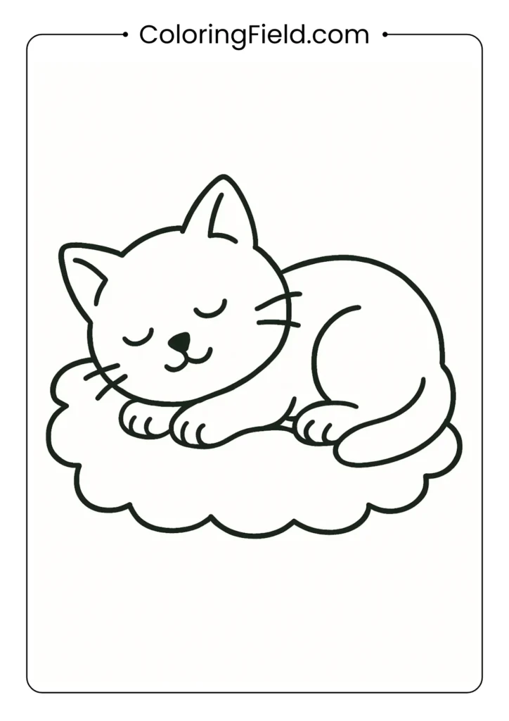 Kitten lying peacefully on a pillow with eyes closed.