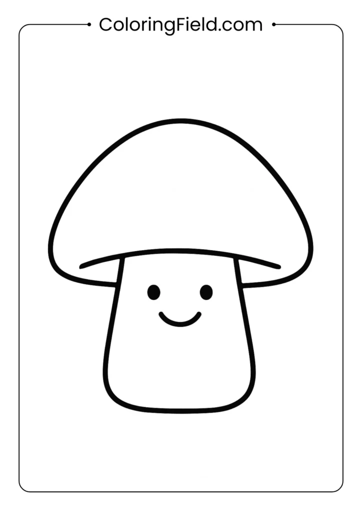 Cartoon mushroom with dot eyes and curved smile coloring page