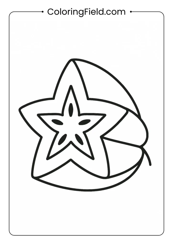 Star fruit slices coloring page showing 5-pointed star cross-sections