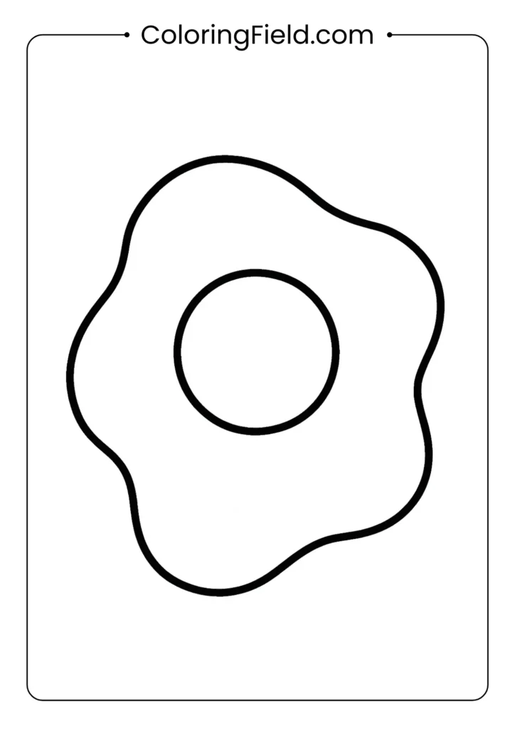 Sunny-side up egg coloring page with circular yolk and irregular white