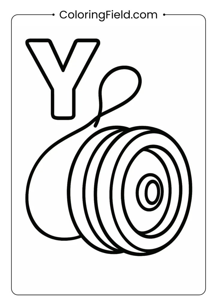 Letter Y coloring page with classic yo-yo toy for vintage toys alphabet theme