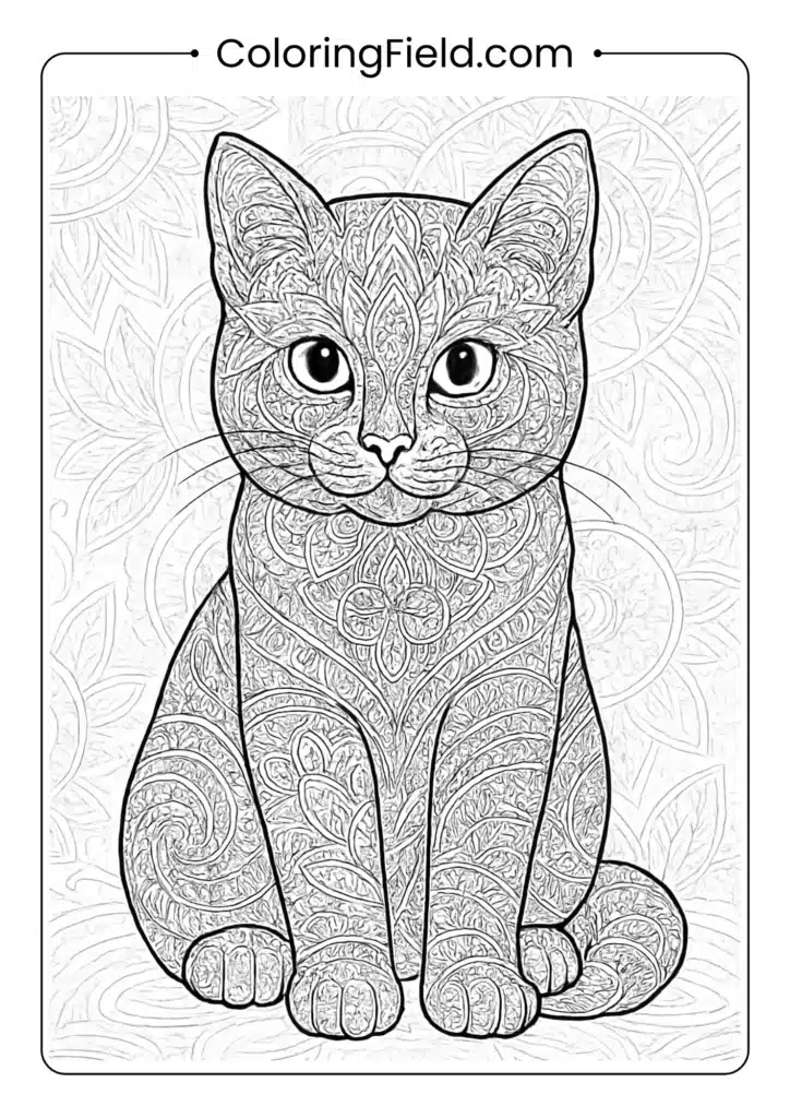 Kitten filled with zentangle geometric patterns.