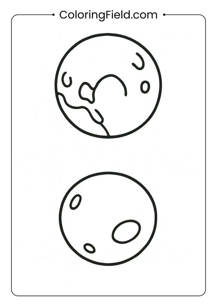 Dwarf planets including Pluto and Ceres as simple outlines for coloring