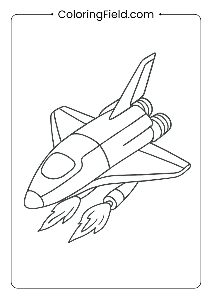 Futuristic spacecraft with sleek design and thrusters outlined for kids