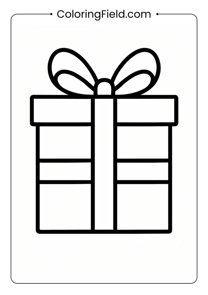 Large gift box coloring page with thick ribbon lines for toddlers