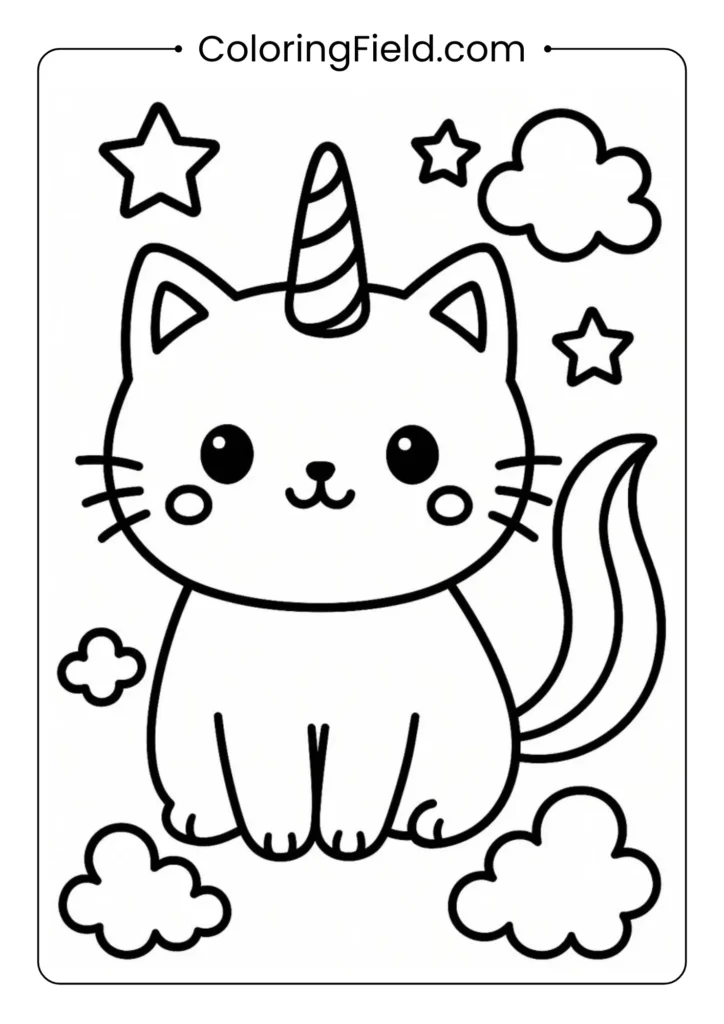 Cute kawaii kitten with a unicorn horn.