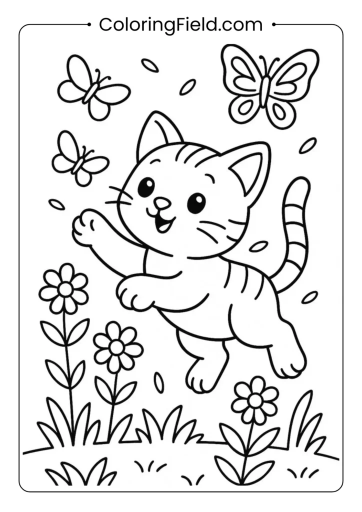 Playful kitten chasing butterflies in the air.