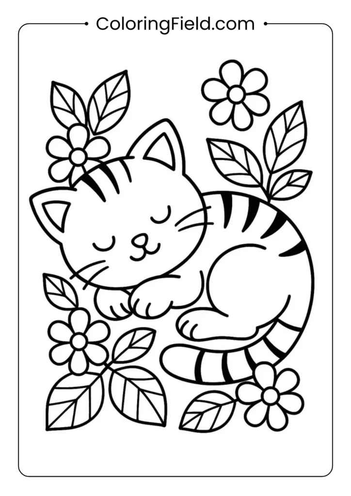 Peaceful kitten sleeping beside a window.