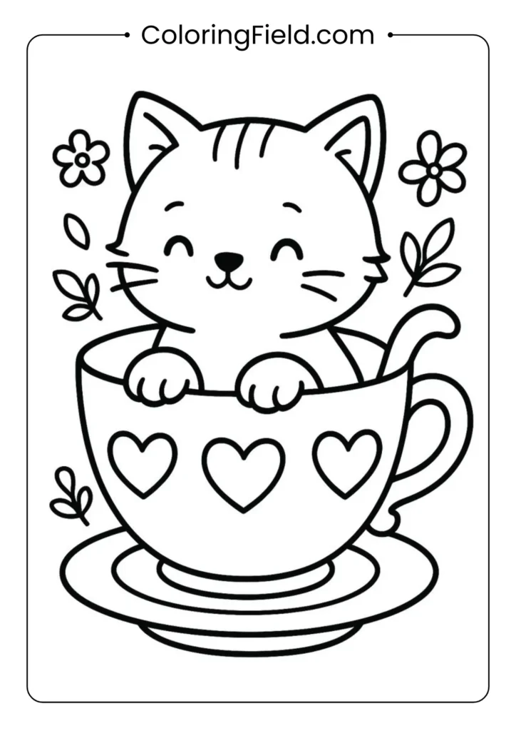 Adorable kitten sitting inside a teacup.