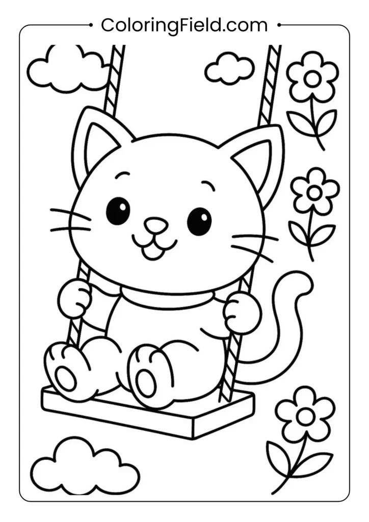 Cute kitten sitting on a swing.