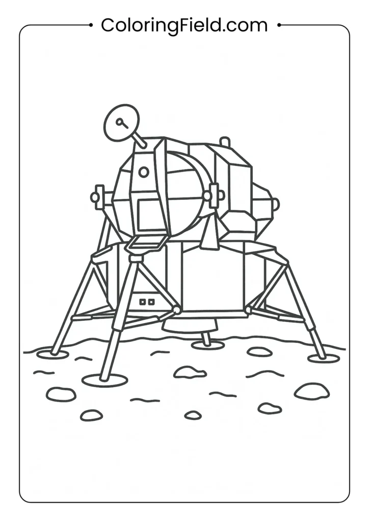 Lunar landing module with legs extended on moon surface for coloring
