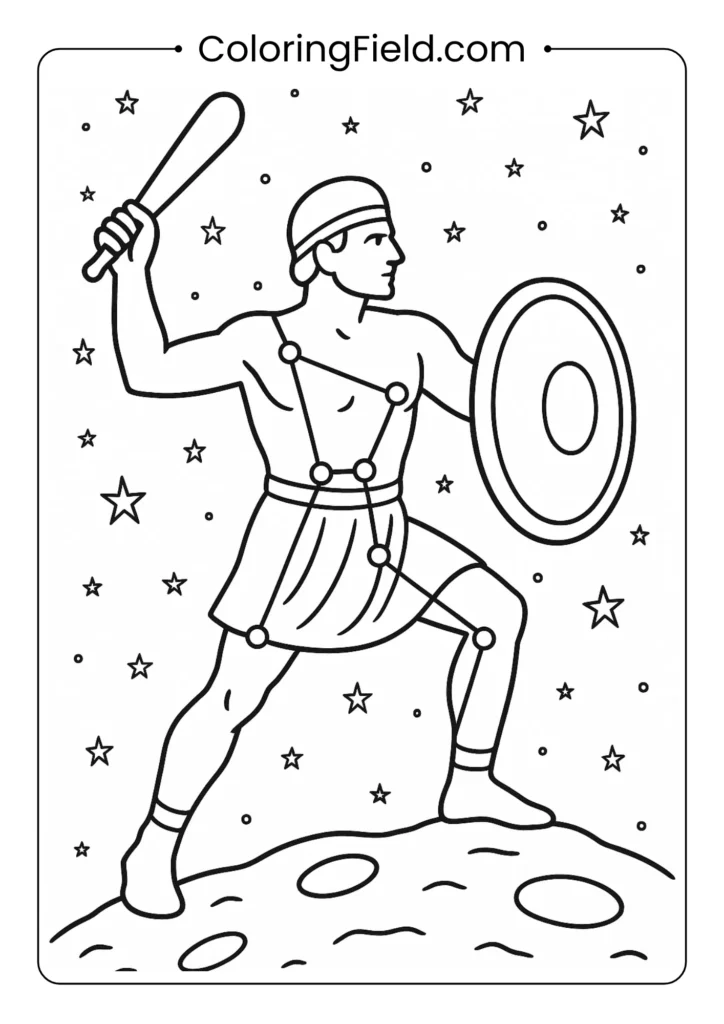Orion constellation showing hunter figure outlined for children's coloring