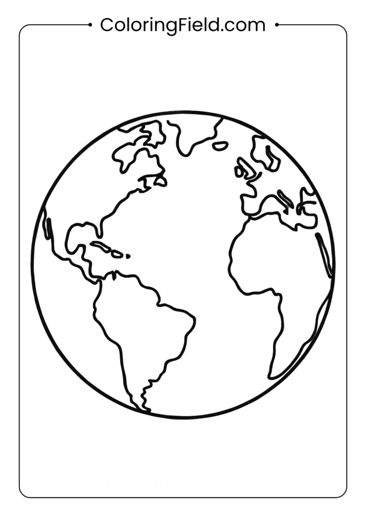 Earth showing continents and oceans outlined for children's coloring activity